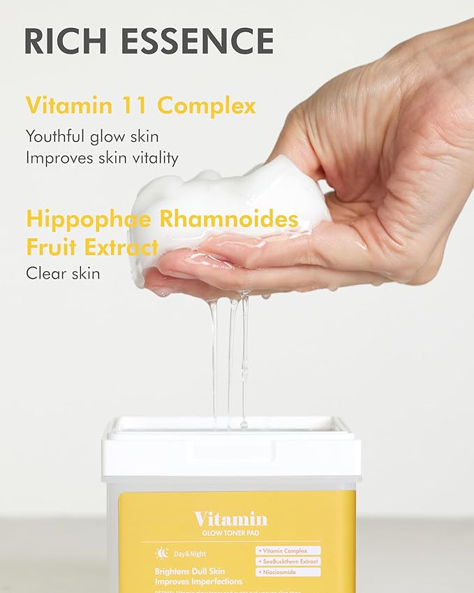 DERMAL Vitamin Toner Pad - Korean Toner Pad for Antioxidant & Skin Glow Radiance Improvement with Vitamin C - Vegan Pure Cotton Square Pads - High Capacity, 120 Sheets