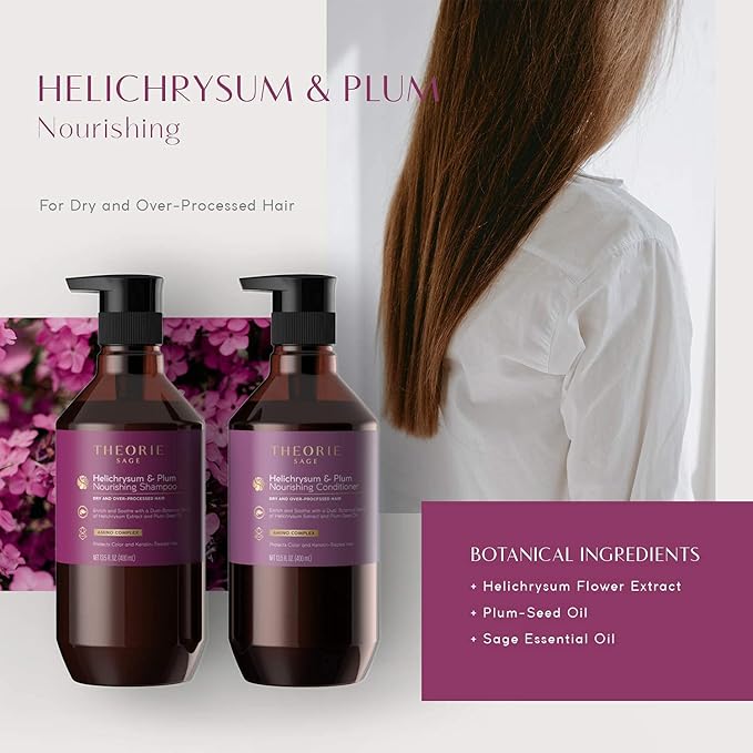 Theorie: Sage - Helichrysum & Plum - Nourishing Shampoo - For Dry & Over-Processed Hair - Protects Color & Keratin Treated Hair, 400ml (Label Design May Vary)