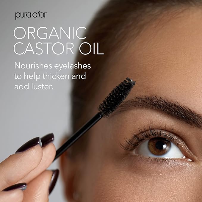PURA D'OR 4 Oz ORGANIC Castor Oil - w/ 2 BONUS Empty Brushes - 100% Pure USDA Certified Cold Pressed, Hexane Free Eyelash & Eyebrow Serum - For Fuller, Thicker Lashes & Brows - Skin & Hair