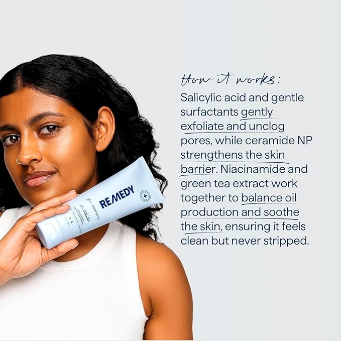Remedy for Lightweight Cleansing - Gel to Foam Cleanser for Normal to Oily Skin - 0.5% Salicylic Acid, Ceramides, Glycerin, Green Tea - By Dermatologist Dr. Shah, 5 fl. Oz