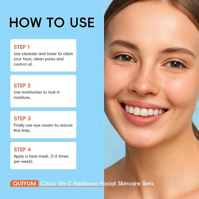 Citrus Vitamin C Skin Care Set, K-Beauty Skincare for Women Teens Girls- Gift Set with Cleanser, Toner, Eye Cream, Moisturizer, Facial Mask *2, Facial Skincare Product, Travel Set, for Oil Skin Type