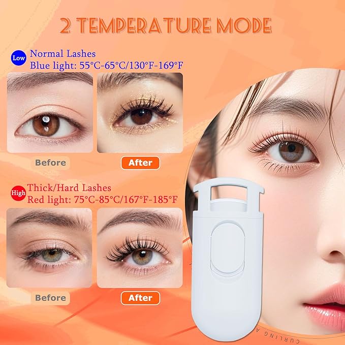 Heated Eyelash Curler - Wide Open Dual-Arc Design Heated Lash Curler - Electric Eyelash Curler - Type-C Rechargeable Mini Lash Curler Natural Curling 24H Long Lasting for Women - White
