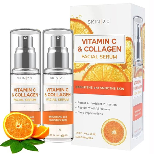 Vitamin C Serum with Collagen - Anti-Aging & Dark Spot Remover - Dermatologist Tested Korean Skincare for Brightening & Acne - Clean Beauty, Cruelty-Free, All Skin Types - 1.69oz (2-Pack)