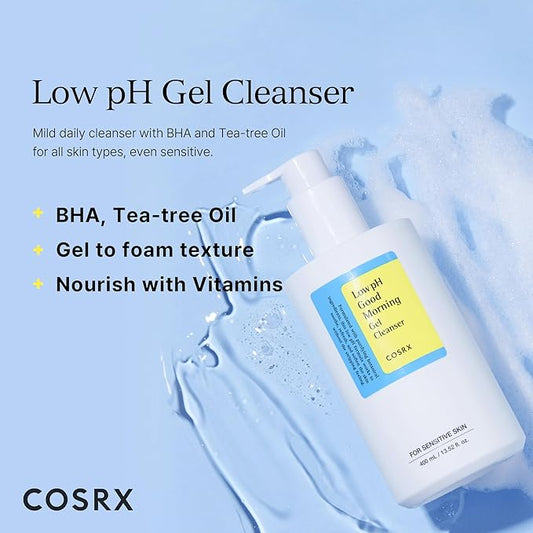 COSRX Low pH Good Morning Gel Cleanser (13.52fl.oz/400ml), BHA Face Wash, Daily Mild Face Cleanser for Sensitive Skin, PH Balancing, Korean Skin Care, Korean Face Wash, Korean Body Wash