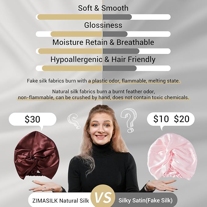 ZIMASILK 22 Momme 100% Mulberry Silk Bonnet for Sleeping & Women Hair Care, Highest Grade 6A Silk Hair wrap for Sleeping with Premium Elastic Stay On Head (1Pc, Burgundy)