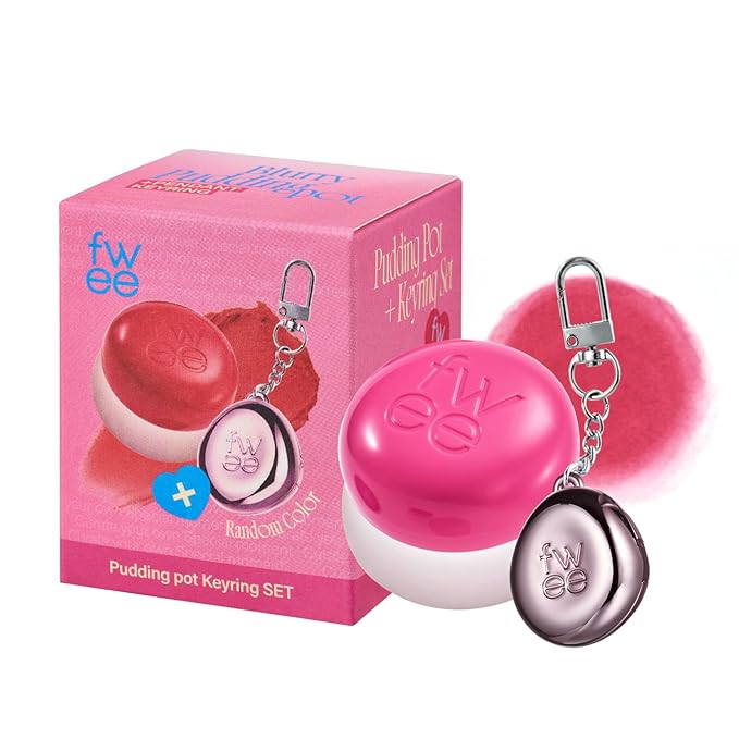 fwee Blurry Pudding Pot + Keychain SET | Airbrushed Blush & Lip, Buildable Pigment, Long-lasting, Lightweight, Easy to Blend, Natural Soft Matte Finish Makeup – Cherry (Vibrant Pink) | 0.17 oz