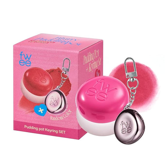 fwee Blurry Pudding Pot + Keychain SET | Airbrushed Blush & Lip, Buildable Pigment, Long-lasting, Lightweight, Easy to Blend, Natural Soft Matte Finish Makeup – Cherry (Vibrant Pink) | 0.17 oz