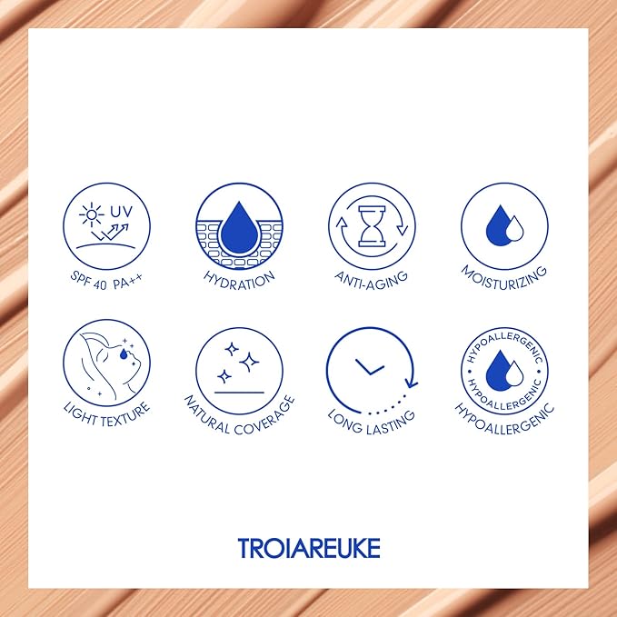TROIAREUKE Aesthetic BB Cream H+ Formula SPF40+ PA++, Lightweight Blemish Balm, Tinted Moisturizer with Medium Coverage, Lasting Foundation Makeup Base for Dry Skin | Korean Beauty Makeup