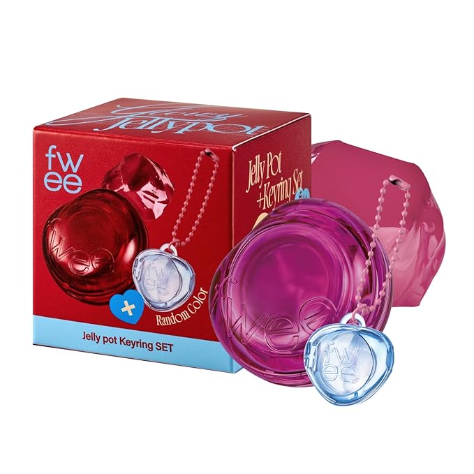 fwee Glowy Jelly Pot + Keychain SET | Dewy Jelly Lip & Blush Color, Tinted Glow Jelly Balm, Dewy Buildable Finish – Berry Jam (Peony Pink) | 0.14 oz