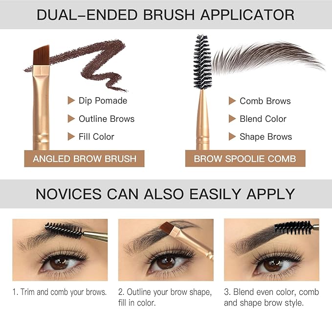 2Pcs Brow Pomade Set with Dual-ended Eyebrow Brush, High pigment Water proof Natural finish Eyebrow Makeup Set with Eyebrow Brush for Women and Girls（03#）