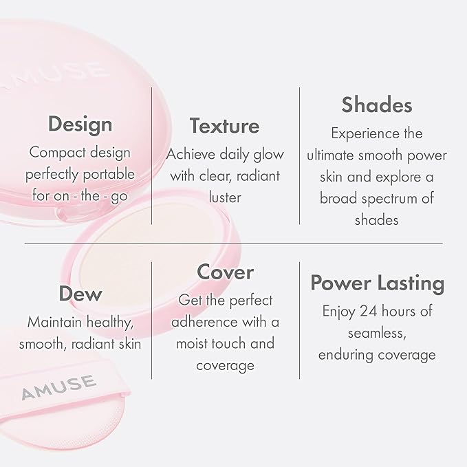 Amuse SEOUL DEW POWER VEGAN CUSHION FOUNDATION (03 HONEY) | Dewy, glow, long-lasting, double coverage, clean beauty, lightweight, natural look, foundation for sensitive skin, hydrating cushion