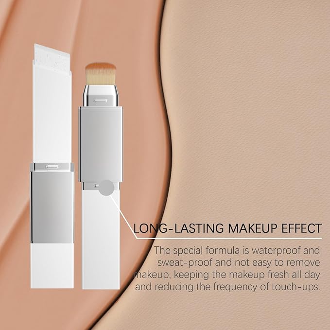 New Blanc Cover Cream Stick V - Color Changing Foundation Stick - Hydrating Concealer Base Makeup, Dual-Ended with Built-in Brush, Portable for Daily Use (Dark Skin)