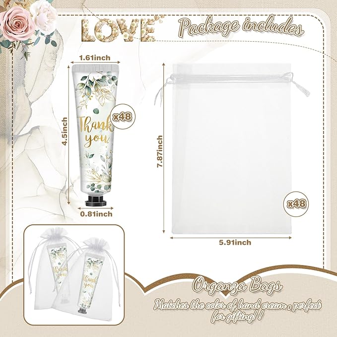 48 Sets Thank You Hand Cream Gifts Bulk Baby Shower Hand Cream Travel Size Lotion Bulk Fall Thanksgiving Party Supplies Favors Birthday Wedding for Guest