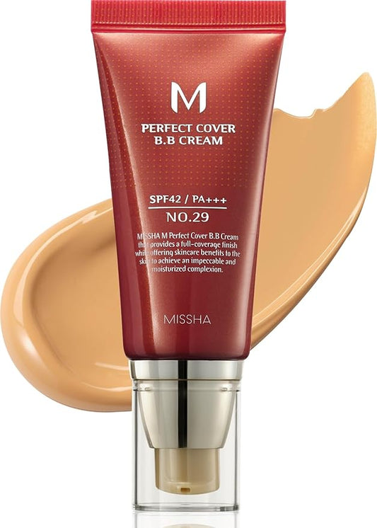 MISSHA M Perfect Cover BB Cream No.29 Caramel beige for Medium with Warm Skin Tone SPF 42 PA +++ 1.69 Fl Oz - Tinted Moisturizer for face with SPF