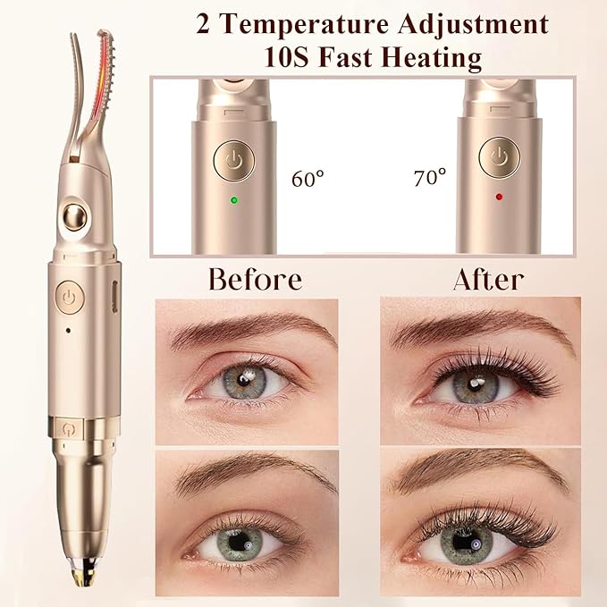 Heated Eyelash Curlers, 2 in 1 Electric Eyelash Curler and Eyebrow Trimmer 2 Temp Settings for Makeup Tools USB Rechargeable Natural Curling 24H Long Lasting Ideal Gift for Women