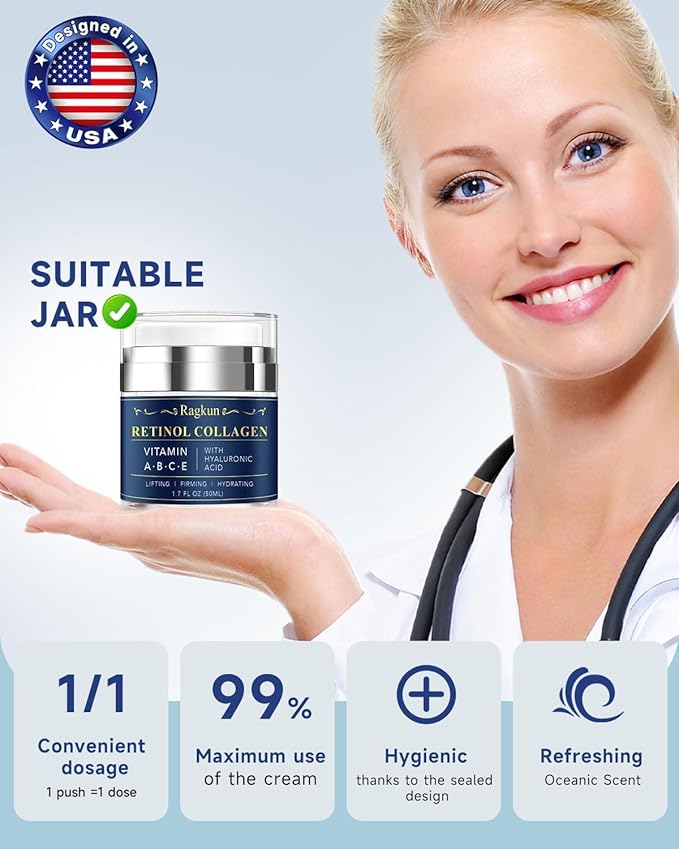 Retinol Cream for Face, Collagen Neck Creams for Tightening and Firming, Anti Aging Day & Night Facial Moisturizer for Women & Men, Instant Face Lift Wrinkle Cream 1.7 fl. oz with Vitamin C Serum