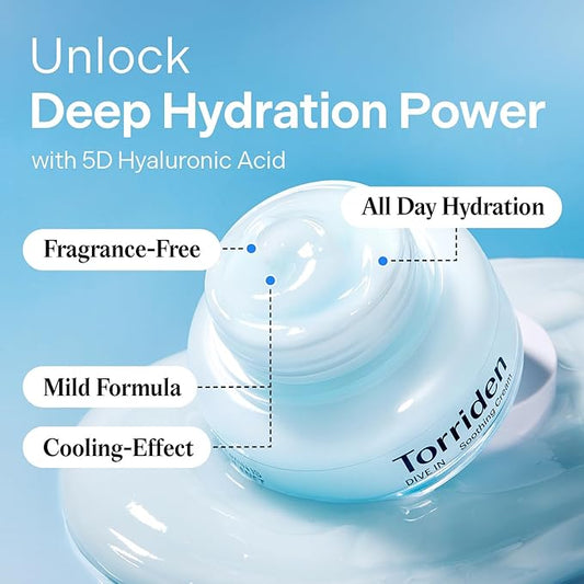 Torriden DIVE IN Hyaluronic Acid Soothing Cream 100ml (3.38 fl. oz) | Revitalizing Facial Moisturizer for Sensitive and Dry Skin | Hyaluronic Acid, Panthenol, Allantoin