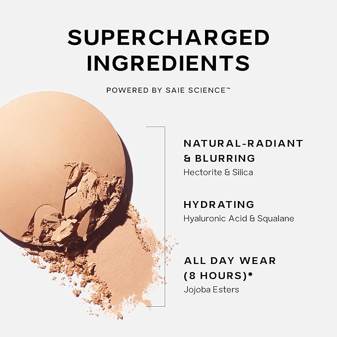 Saie Slip Tint Baked Setting Powder - Translucent Powder for Face Makeup with a Natural-Radiant Finish - Blurs, Brightens & Smooths Complexion - Translucent 4 - Tan to Deep (0.24 oz)