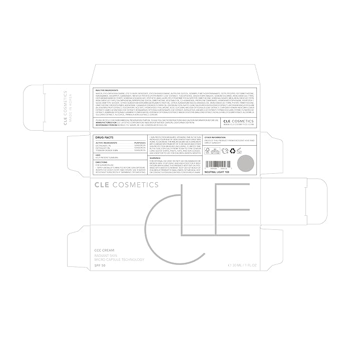 CLE Cosmetics CCC Cream (Warm Light 103 / SPF 50) - Color Correcting With Sunscreen - Lightweight, Hydrating Foundation - BB & CC Hybrid - Light to Medium Coverage - 1 fl oz