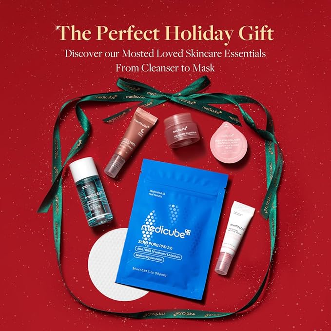 medicube Essentials Holiday Kit | 6-in-1 Mini Skincare Gift Set | Amazon Exclusive Trial Sizes for Radiant Skin | Travel Kit & Stocking Stuffers with Cleansing Oil, Toner Pads, Serum, Cream & Mask