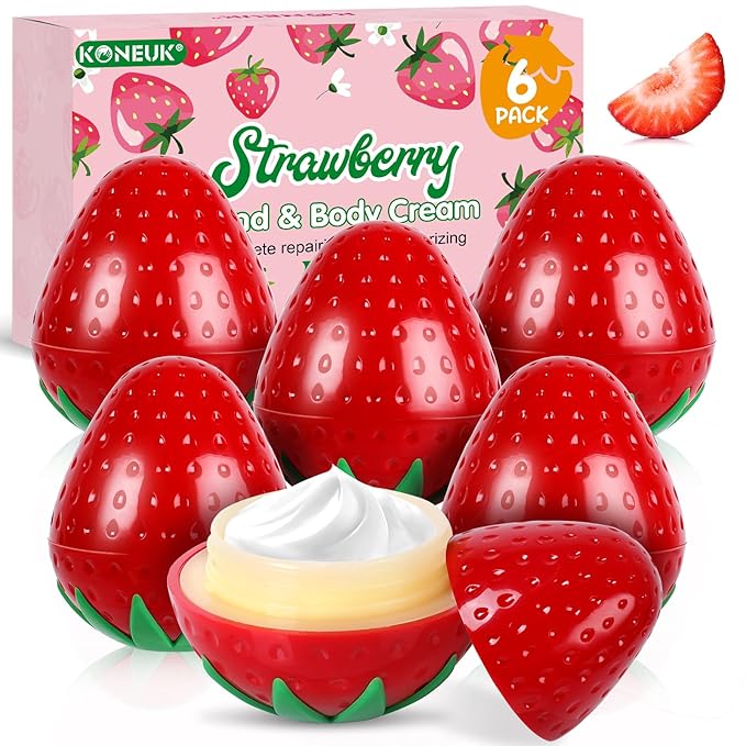 6 Pack Hand Cream Gifts Set For Women, Small Gifts for Women, Hand Lotion for Dry Cracked Hands, Thank You Gifts, Teacher Appreciation Gifts and Birthday Gifts, 1.06 Oz (Strawberry)