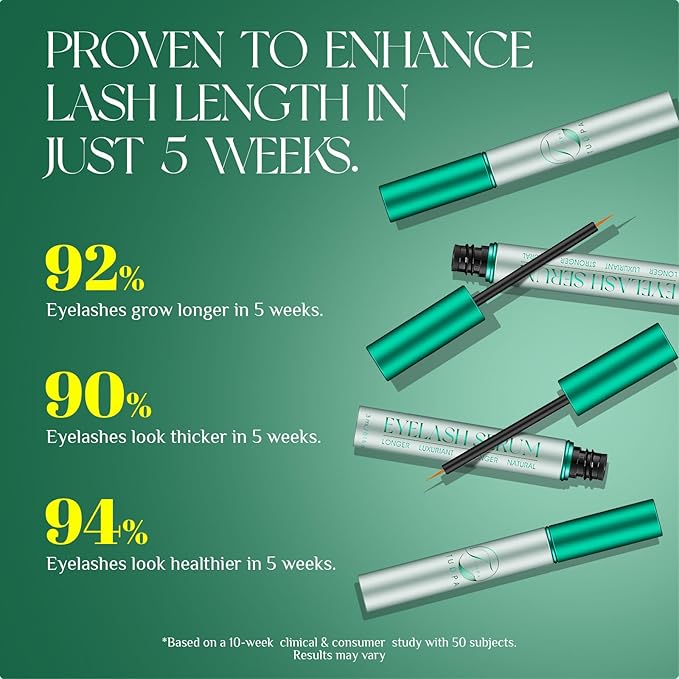 Eyelash Growth Serum: Promotes natural lash growth for longer, thicker, and stronger lashes while nourishing lash health. Vegan, cruelty-free & gentle on sensitive eyes. 3mL (2-month supply)
