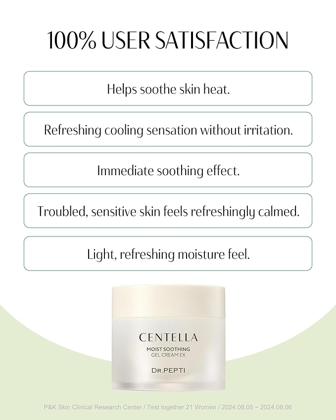 dr.pepti Centella Moist Soothing Gel Cream EX - Korean Face Moisturizer Cooling Hydrating for Sensitive Irritated Skin - Hyaluronic Acid Peptides Ceramide Makeup Booster Cream, 2.37 fl.oz