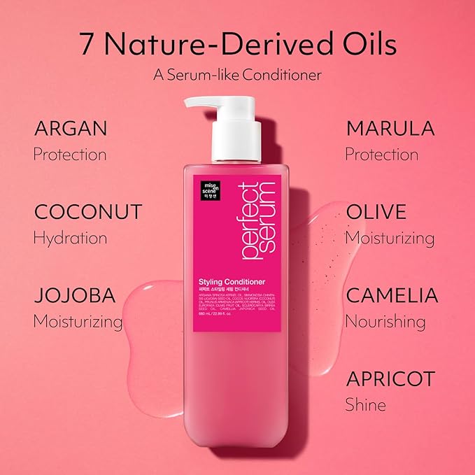 Mise En Scene Perfect Hair Perfume Conditioner - Styling Serum Conditioner - with Peony and Rose Scent, Styling Memory & Heat Protection, Enriched with Argan Oil, Daily Nourishing, 22.99 Fl. Oz.