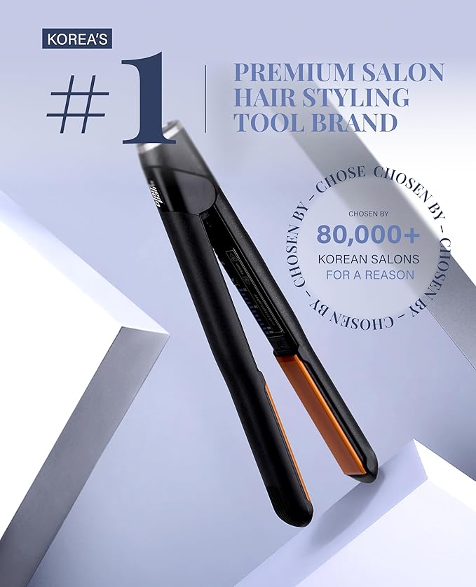 GLAMPALM Hair Straightener 1" Ceramic Flat Iron Infused with Vita C, Korea's No.1 Professional Salon Tool with 3D Swivel Cord & Dual Voltage,11 Heat Settings(220°–450°), 25s Fast Heat-Up (GP201)