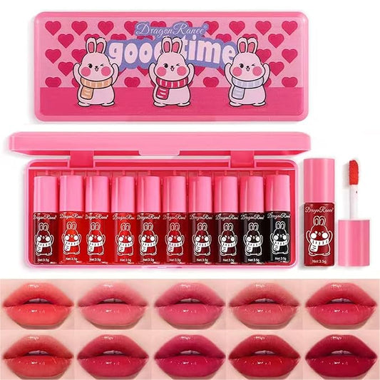 10 Colors Lip Tint Stain Set, Korean Lip Gloss Set, Watery Mini Liquid Lipstick Long lasting, Lightweight, Multi-Use Lip and Cheek Tint, High Pigment, Vivid Color Lip Makeup