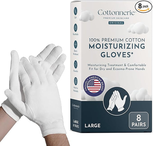 8 Pairs Cottonnerie Cotton Gloves for Dry Hands Sleeping, Moisturizing Gloves Overnight, Hand Moisturizer Gloves, Moisture Gloves for Dry Hands Overnight, Sleeping Gloves, Eczema Gloves, Large