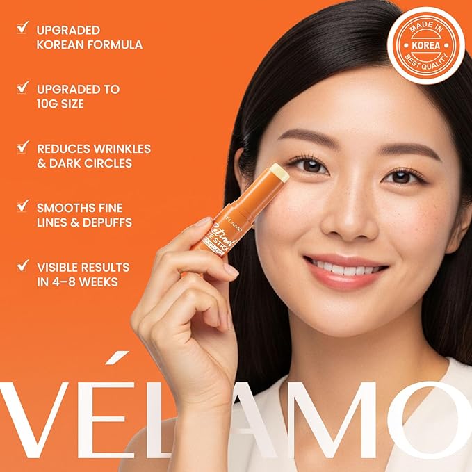 VELAMO ADVANCED Retinol Eye Balm Stick: Made in Korea, Travel Essentials, Upgraded 8-in-1 Formula with Collagen, Niacinamide & Peptides – Under Eye Cream for Dark Circles, Puffiness & Wrinkles 0.7oz