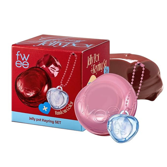 fwee Glowy Jelly Pot + Keychain SET | Dewy Jelly Lip & Blush Color, Tinted Glow Jelly Balm, Dewy Buildable Finish – Caramelized (Rosy Brown) | 0.14 oz