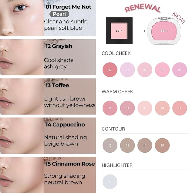 BBIA Last Blush NEW 15 Colors - Cheek Blush Shaping Shading Contour & Highlight Long-Lasting Matte Finish Natural Shades Buildable & Blendable Daily Korean Face Makeup (05 LAVENDER, Pack of 1)
