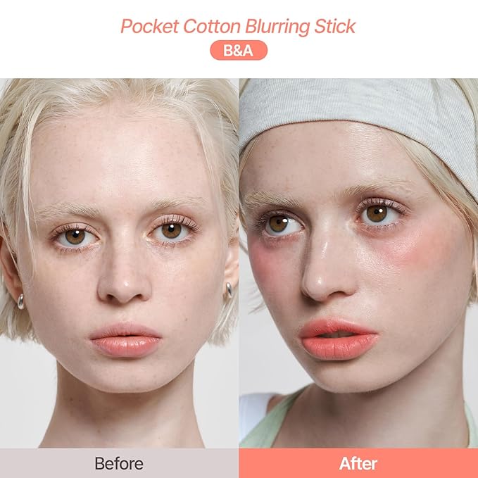 2aN Pocket Cotton Blurring stick (01 Baby Peach, 0.12oz) – 2-in-1 Lip and Cheek Soft Blur Stick, Cloudy Matte Finish, Tone-on-Tone Makeup, Lightweight Watercolor Texture