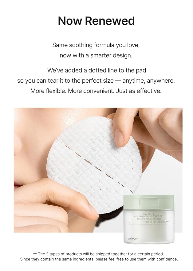 celimax Ji.Woo.Gae CICA BHA Blemish Toner Pad | BHA PHA LHA Complex, Centella Asiatica Extract, Hydrating, Moisturizing, Soothing, Reparing, (60 Pads)