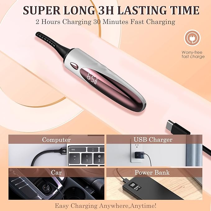 Heated Eyelash Curlers - Fast Heat up Within 10s, Electric Eyelash Curler with 4 Heating Modes, Rechargeable Electric Eyelash Curler, Heated Lash Curler for Makeup Tools with LED Display (White)