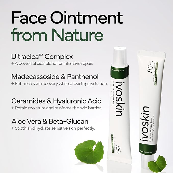 Intensive Cica Repair Cream, Korean Dexpanthenol cream, Ultra-Soothing & Hydrating Care Cream for Sensitive Skin with Madecassoside (1.76oz / 50g)