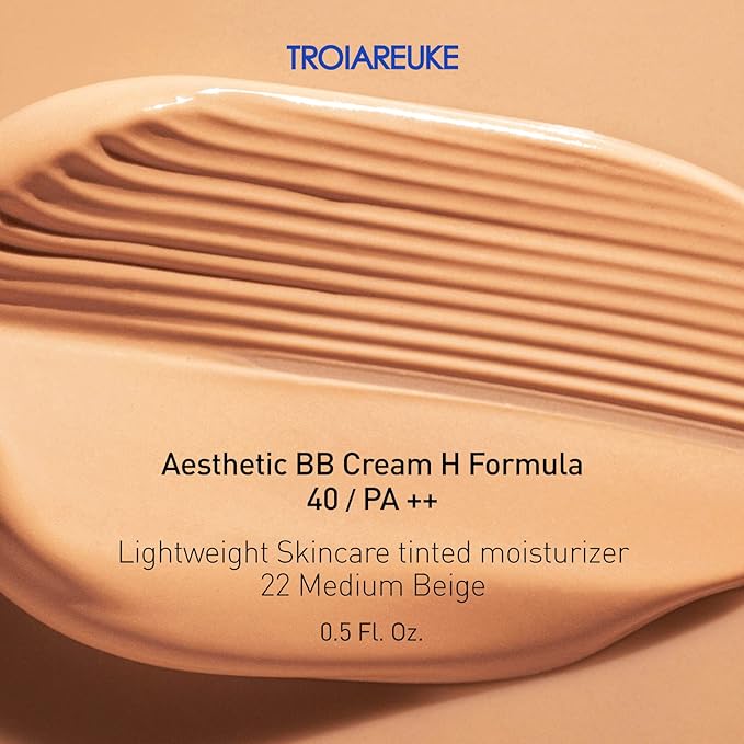 TROIAREUKE Aesthetic BB Cream H+ Formula SPF40+ PA++, Lightweight Blemish Balm, Tinted Moisturizer with Medium Coverage, Lasting Foundation Makeup Base for Dry Skin | Korean Beauty Makeup