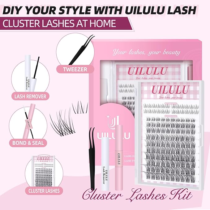 Natural Lash Clusters Kit 8-18mm with 5mm Bottom Lashes Natural Eye Lashes Wispy Lash Clusters False Eyelash Clusters DIY Lash Extension Kit with Bond & Seal Glue Remover Tweezers(U18 Lash Kit)