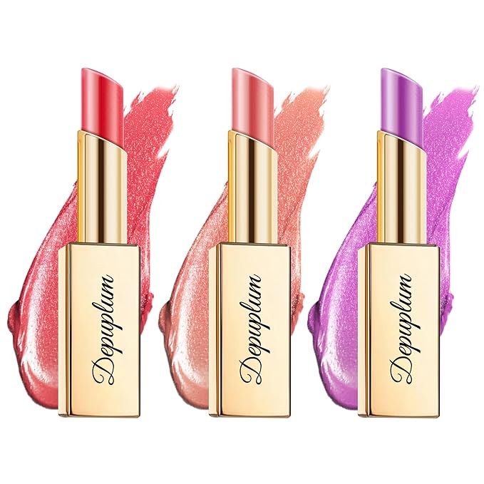 Red Nude Purple Lipstick Set for Women Shimmer Tinted Lip Balm Hydrating Moisturizing Lip Gloss Cruelty Free Lip Makeup, DM108/118/122