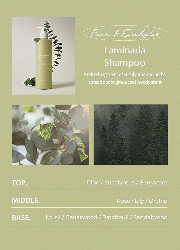 laferme Laminaria Shampoo with Organic Ingredient, Korean Clarifying Shampoo, Hydrating for Dry Hair, Strengthening for Weak Hair, Sulfate & Paraben-Free, for Women & Men,16.9 FL. OZ, Pine Eucalyptus