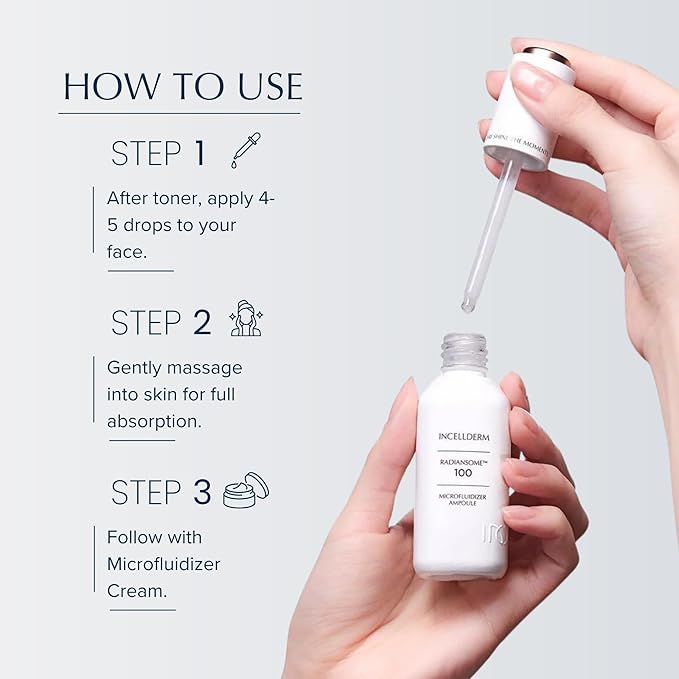 INCELLDERM Radiansome 100 Microfluidizer Ampoule, Brightening & Wrinkle improvement Ampoule, K-Beauty Skin Care - 30ml / 1.01 fl oz.