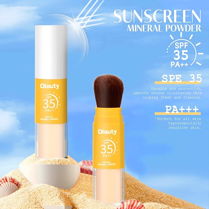 Mineral Sunscreen Setting Powder, SPF 35 Brush Sunscreen Powder for Face & Scalp, Long Lasting Lightweight Breathable, Oil Control Natural Matte Finish (#02 Medium)