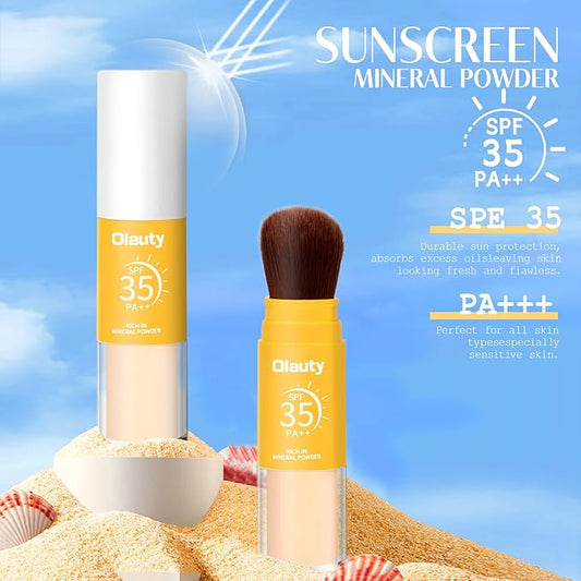 Mineral Sunscreen Setting Powder, SPF 35 Brush Sunscreen Powder for Face & Scalp, Long Lasting Lightweight Breathable, Oil Control Natural Matte Finish (#02 Medium)