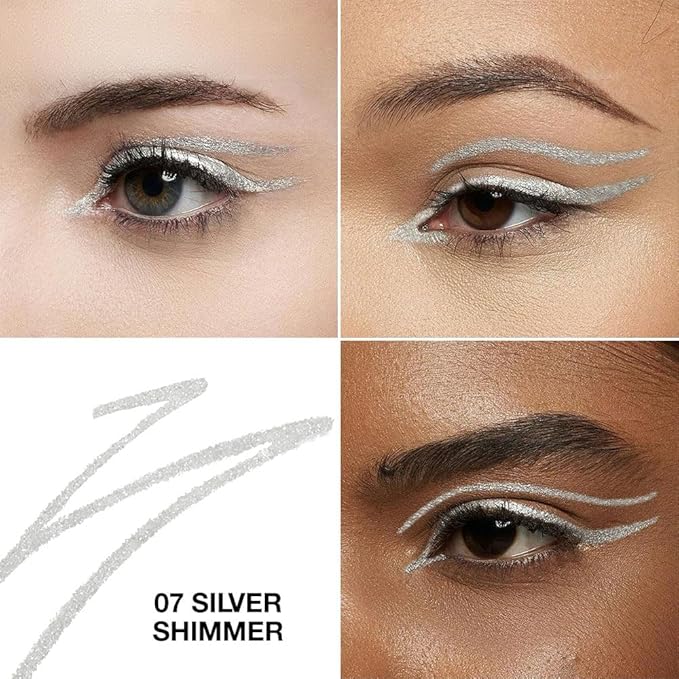 Silver Shimmer Gel Eyeliner Pencil, Multi-Use Waterline Eyeliner with Sharpener, Sharpenable Eye Liner Waterproof Smudge Proof, High Pigmented Eye Makeup Liners, Vegan & Cruelty-Free 07