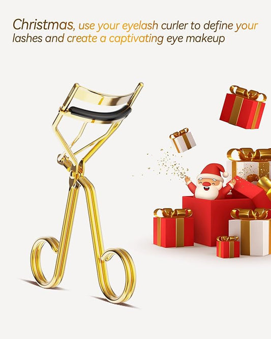 Eyelash Curler with Comb, Professional Volumizing Lash Lift Kit Lash Curler with Refill Pads for Home & Travel Uses, Gold