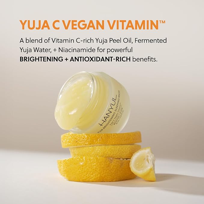 Hanyul Yuja Sleeping Mask | Korean Yuzu Night Cream, Vitamin C for Glow, Radiance, Brightening, Vegan Hydrating Overnight Moisturizer with Hyaluronic Acid, Niacinamide & Antioxidants 2.37 fl. oz.