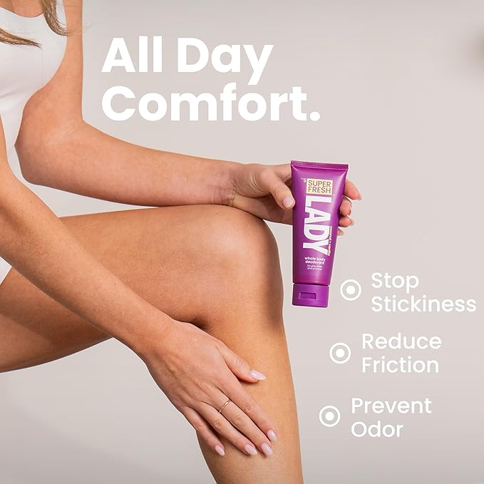 Super Fresh Lady Whole Body Deodorant for Women Twin Pack Aluminum Free Lotion for Privates Body and Skinfolds Stops Odor Coconut Vanilla Scent Feminine Hygiene Two 4 oz Tubes for Daily Use