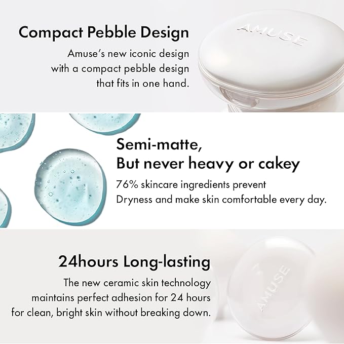 Amuse SEOUL Ceramic Skin Perfector Cushion Foundation (1.5 NATURAL) | Long-lasting, Lightweight, Semi-matte, Flawless Coverage, Hypoallergenic, Vegan, Korean Beauty (15g / 0.52oz.)